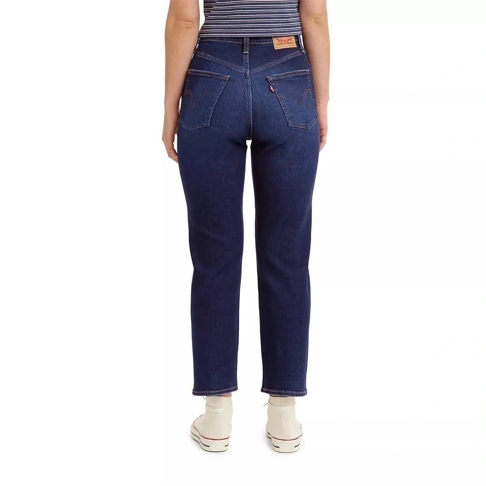 Levi’s Ribcage Straight Ankle Jeans High Rise Dark Wash Distressed Size 26